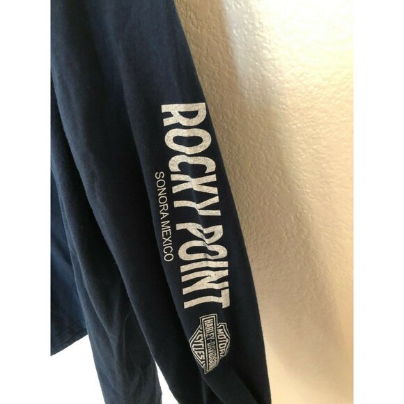 Yazbek Harley Davidson Dark Blue Long Sleeve T Shirt Skeleton Hand Flame Design - Picture 6 of 7